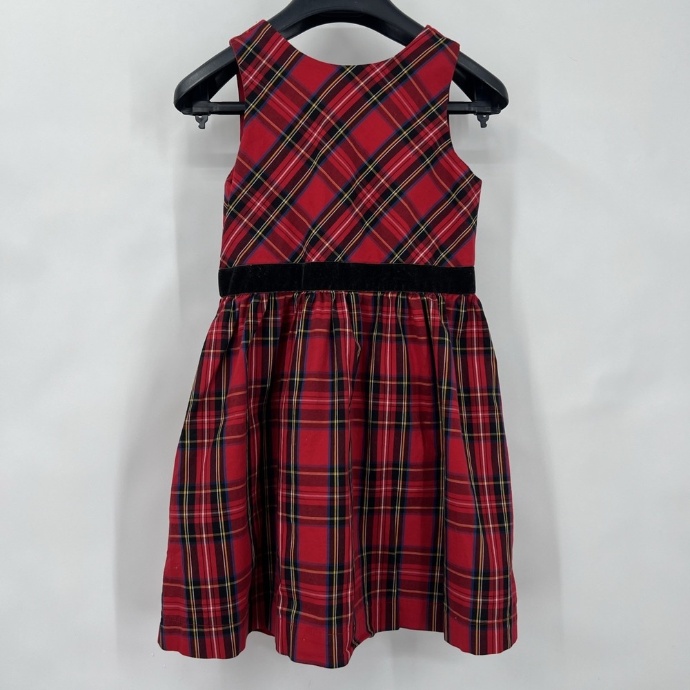 Crewcuts‎ Girls Red Plaid Sleeveless Dress Sz 5 Velvet Accent Fit & Flare Preppy